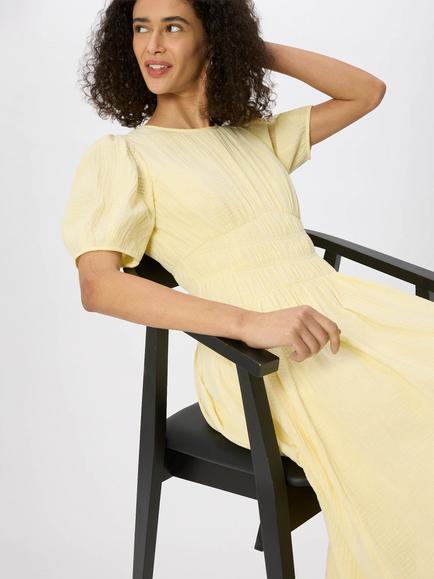 Whistles Short Sleeve Gathered Waist Midi Dress, Butter - view 2, Butter