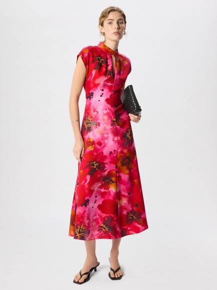 Whistles Painterly Floral Midi Dress, Pink/Multi, Pink/Multi
