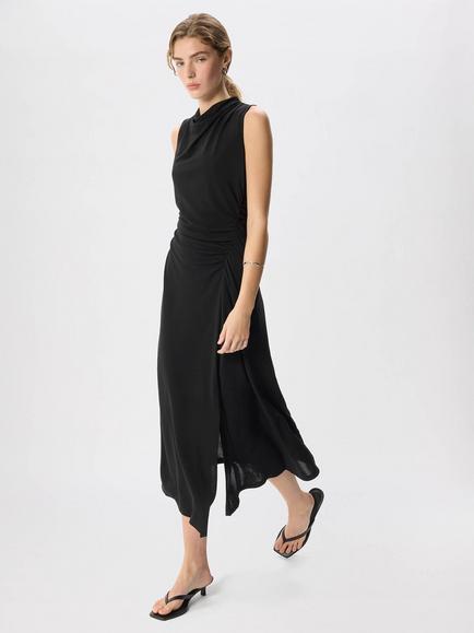 Whistles Ruched Halt Jersey Ruched Midi Dress, Black, Black