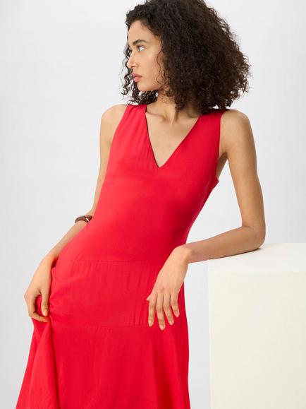Whistles Sleeveless Tiered Midi Dress, Red - view 2, Red