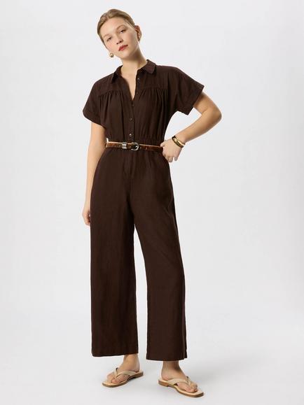 Whistles Utility Linen Jumpsuit, Brown, Brown