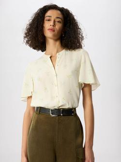 Whistles Short Sleeve Button Front Floral Blouse containing LENZING™ ECOVERO™ Viscose, Ivory/Multi, Ivory/Multi