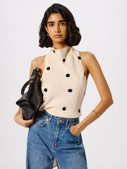 Whistles Satin Jacquard Spot Halter Neck Top, Cream/Multi, Cream/Multi