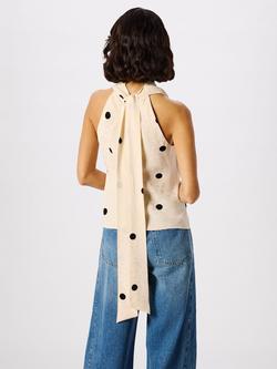 Whistles Satin Jacquard Spot Halter Neck Top, Cream/Multi - view 2, Cream/Multi