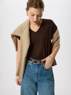 Whistles Willa Cap Sleeve V-Neck T-Shirt, Chocolate - view 2, Chocolate