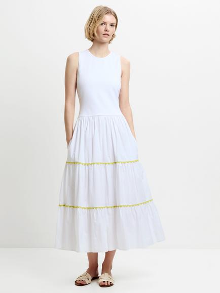 French Connection Kayle Jia Mix Ric Rac Tiered Dress, White, White