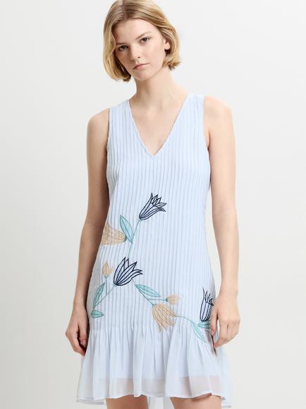 French Connection Larina Sleeveless Floral Applique Mini Dress, Blue, Blue