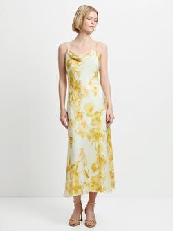 French Connection Oona Satin Floral Slip Dress, Yellow