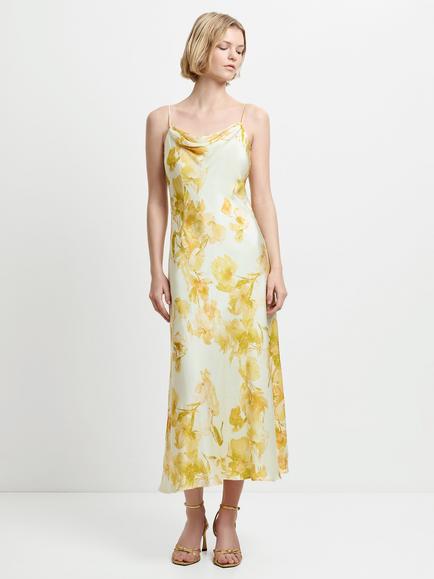 French Connection Oona Satin Floral Slip Dress, Yellow