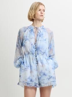 French Connection Daisy Emina Chiffon Playsuit, Blue/Multi, Blue/Multi
