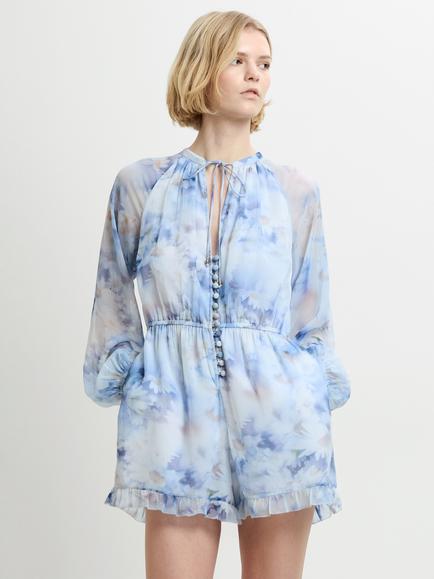 French Connection Daisy Emina Chiffon Playsuit, Blue/Multi, Blue/Multi