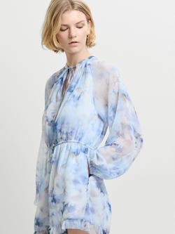 French Connection Daisy Emina Chiffon Playsuit, Blue/Multi - view 2, Blue/Multi