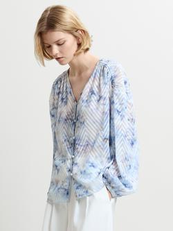 French Connection Daisy Abilene Sleeve Blouse, Blue Multi - view 2, Blue/Multi