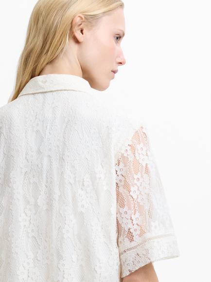 French Connection Zoe Lace Button-Through Shirt, Porcelain Cream - view 2, Porcelain Cream
