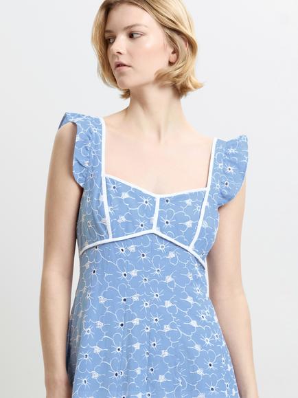 French Connection Tamara Cotton Floral A-Line Midi Dress, Chambray Blue - view 2, Chambray Blue