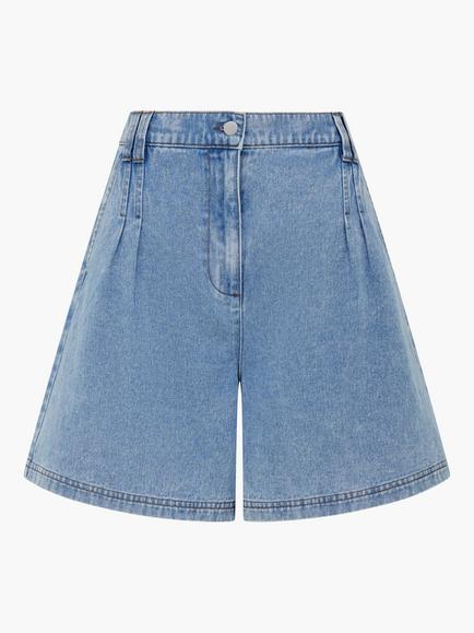 French Connection Sam Pleated Denim Shorts, Vintage Wash, Vintage Wash