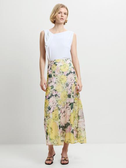 French Connection Carla Emina Chiffon Skirt, Yellow/Multi, Yellow/Multi
