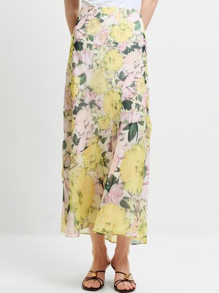 French Connection Carla Emina Chiffon Skirt, Yellow/Multi - view 2, Yellow/Multi