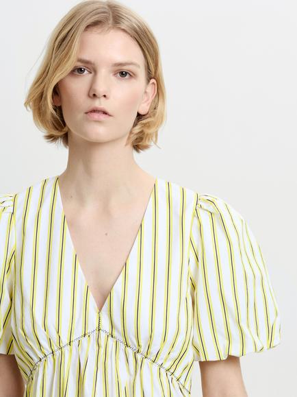 French Connection Cambria Cotton Striped Peplum Top, Yellow/Navy - view 2, Yellow/Navy