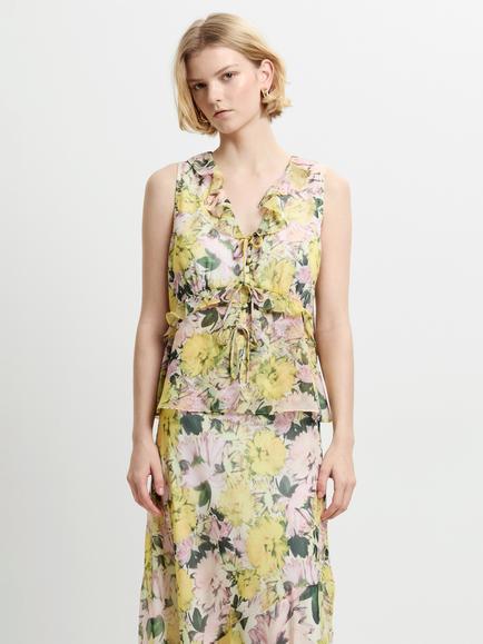 French Connection Carla Floral Sleeveless Top, Yellow/Multi, Yellow/Multi