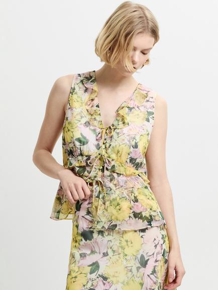 French Connection Carla Floral Sleeveless Top, Yellow/Multi - view 2, Yellow/Multi