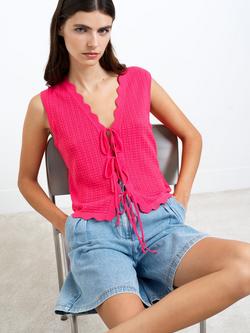 French Connection Lois Mozart Knit Tie Up Vest Top, Fuschia Pink, Fuschia Pink