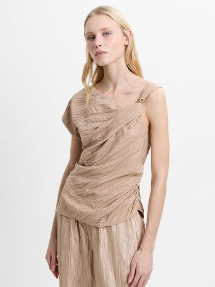French Connection Novie Asymmetric Shoulder Clasp Top, Warm Neutral, Warm Neutral