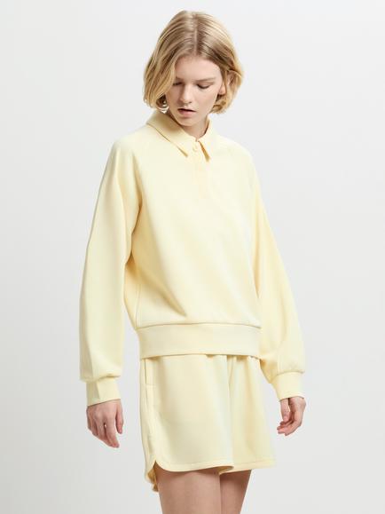 French Connection Wren Balloon Sleeve Rugby Top, Mellow Yellow, Mellow Yellow