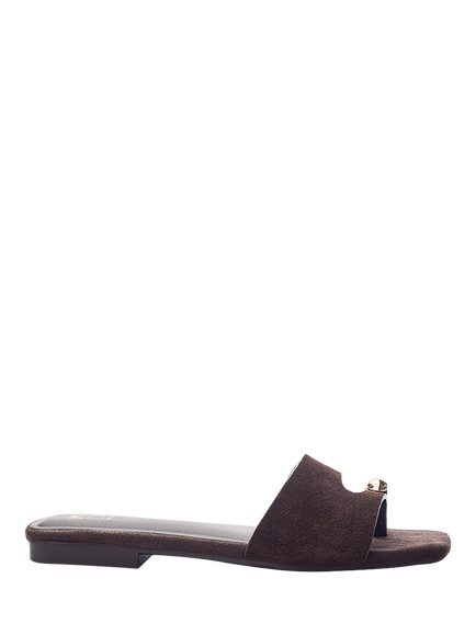 Moda in Pelle Leera Embellished Footbed Sandals, Dark Brown, Dark Brown