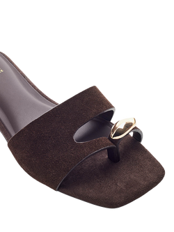 Moda in Pelle Leera Embellished Footbed Sandals, Dark Brown - view 2, Dark Brown