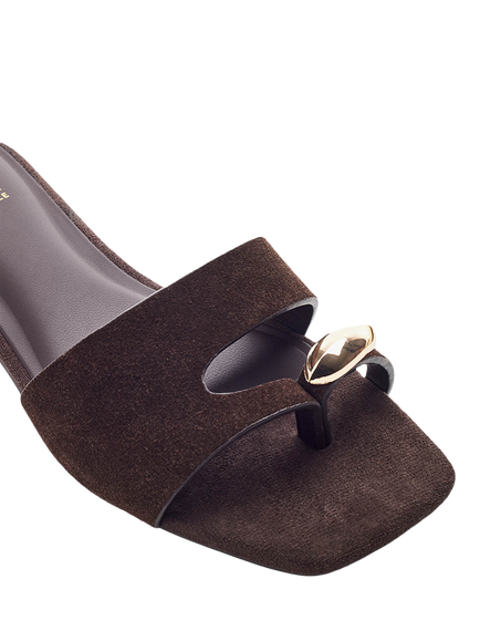 Moda in Pelle Leera Embellished Footbed Sandals, Dark Brown - view 2, Dark Brown