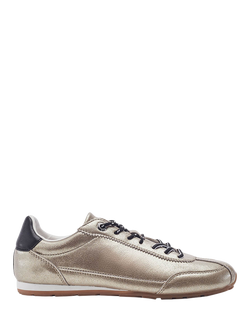 Moda in Pelle Ares Leather Lace Up Trainers, Gold, Gold