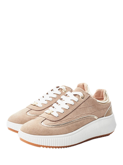 Moda in Pelle Baretti Lace Up Trainers, Taupe - view 2, Taupe