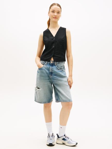 Tommy Hilfiger V-Neck Linen Rich Waistcoat, Black - view 2, Black