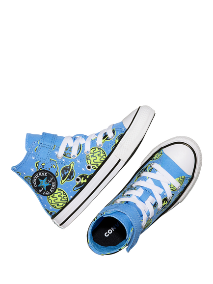 Converse Kids' Chuck Taylor All Star Hi Top Lace Up Trainers, Blue/Neon Mantis - view 2, Blue/Neon Mantis