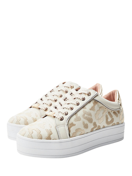 Moda in Pelle Buttercup Leather Lace Up Trainers - view 2, Off White