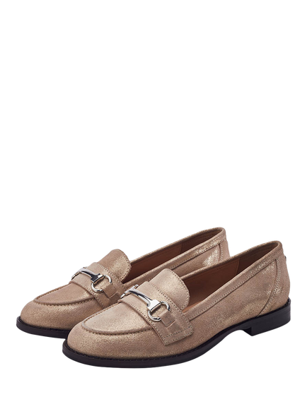 Moda in Pelle Elarra Leather Loafers, Champagne - view 2, Champagne
