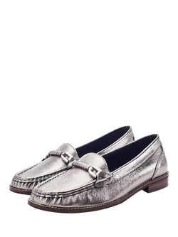 Moda in Pelle Emella Leather Snaffle Trim Loafers, Pewter - view 2, Pewter