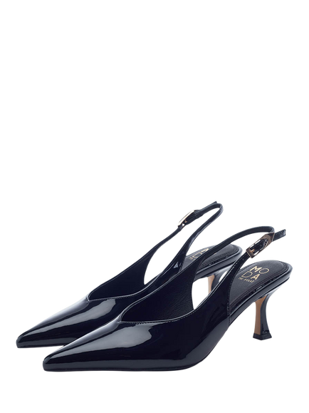Moda in Pelle Gallia Pointed Toe Slingback Court Shoes - view 2, Black