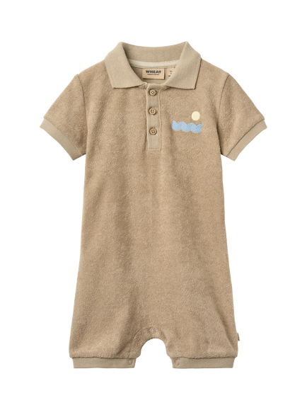 WHEAT Baby Sully Polo Playsuit, Sand Stone, Sand Stone
