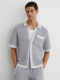 Reiss Meadows Crochet Button-Through Shirt, Soft Blue, Soft Blue