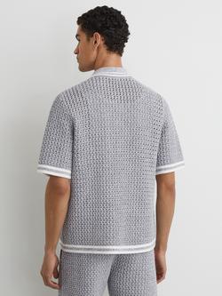 Reiss Meadows Crochet Button-Through Shirt, Soft Blue - view 2, Soft Blue