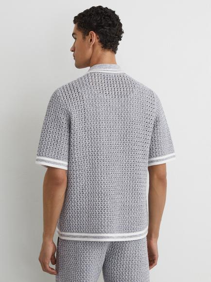 Reiss Meadows Crochet Button-Through Shirt, Soft Blue - view 2, Soft Blue