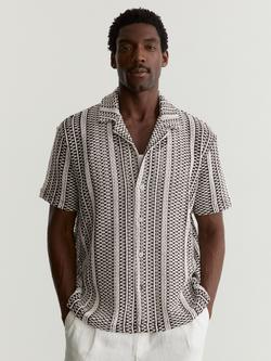 Reiss Aetos Textured Short Sleeve Shirt, Dark Brown, Dark Brown