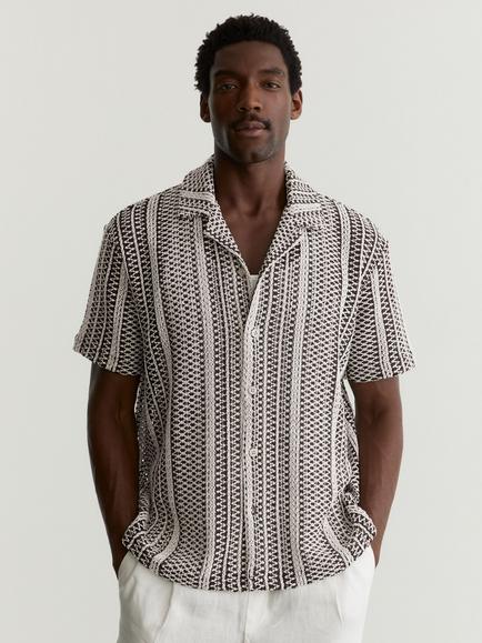 Reiss Aetos Textured Short Sleeve Shirt, Dark Brown, Dark Brown