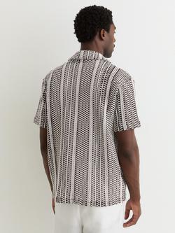 Reiss Aetos Textured Short Sleeve Shirt, Dark Brown - view 2, Dark Brown