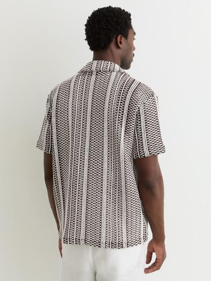 Reiss Aetos Textured Short Sleeve Shirt, Dark Brown - view 2, Dark Brown