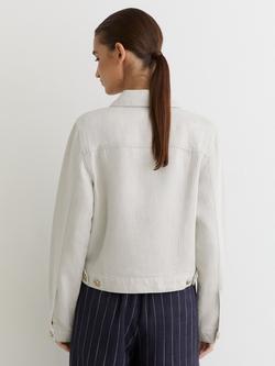 Reiss Carmen Linen Blend Trucker Jacket, Neutral - view 2, Neutral