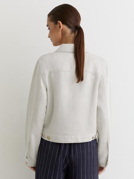 Reiss Carmen Linen Blend Trucker Jacket, Neutral - view 2, Neutral