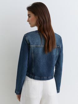Reiss Medora Denim Jacket, Mid Blue - view 2, Mid Blue